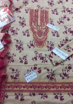 MARIA B Lawn Fabric 3pc Printed Suit With Embroidered Daman