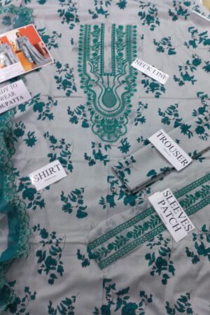 MARIA B Unstitched Lawn Fabric 3pc Suit With Embroidered Neck