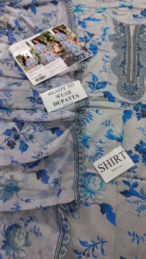 Afrozeh Printed Lawn Suit With Embroidery Patches