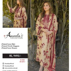 Aneela's 3pc Printed Lawn Fabric Suit