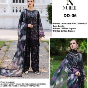 Nureh Lawn and Chiffon Fabric 3pc Suit