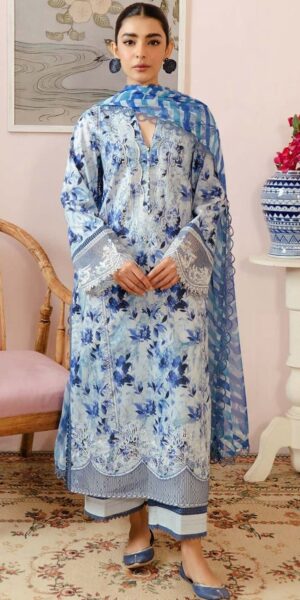 1 (2) AFROZEH Lawn & Chiffon Printed 3pc Suit With Patches