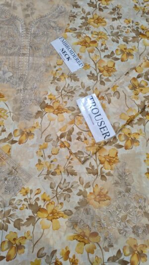 BROQUE Lawn Embroidered and Printed Dress With Embroidery Patches