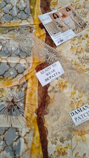 BROQUE Lawn Embroidered and Printed Dress With Embroidery Patches