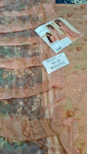 MOHAGNI Lawn Embroidered Dress With Chiffon Ready To Wear Dupatta