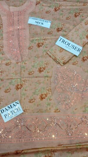 MOHAGNI Lawn Embroidered Dress With Chiffon Ready To Wear Dupatta