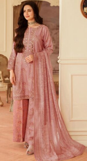 MOHAGNI Lawn Embroidered Dress With Chiffon Ready To Wear Dupatta