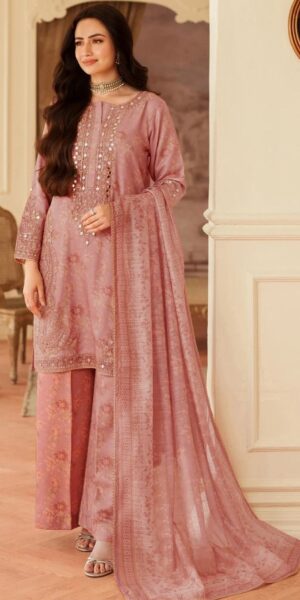 4 MOHAGNI Lawn Embroidered Dress With Chiffon Ready To Wear Dupatta