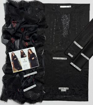 Nureh Beautiful Black Suit With Embroidery Patches