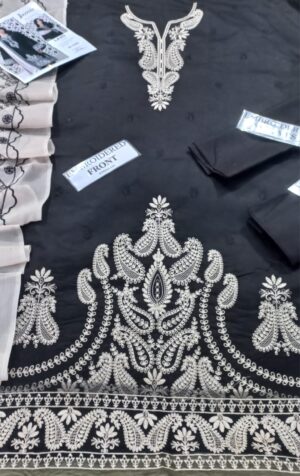 JZAMIN Lawn Embroidered 3pc Suit With Embroidered Bamber Dupatta