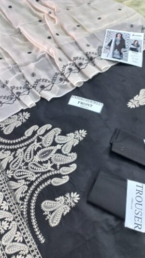 JZAMIN Lawn Embroidered 3pc Suit With Embroidered Bamber Dupatta