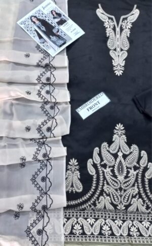 JZAMIN Lawn Embroidered 3pc Suit With Embroidered Bamber Dupatta