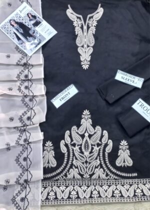 JZAMIN Lawn Embroidered 3pc Suit With Embroidered Bamber Dupatta